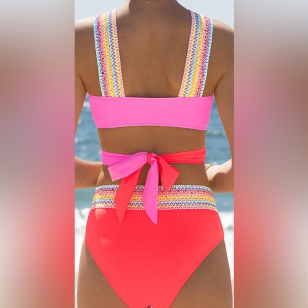 Color Block Cutout Ribbon Bikini Set - Picture 7 of 7